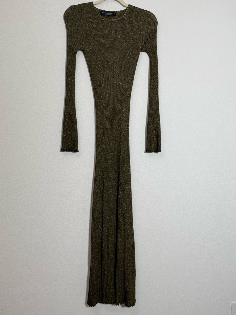 Proenza Schouler Joni Gown Metallic Ribbed Knit Maxi Dress Gold Black Bodycon